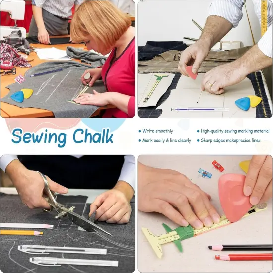 49Pcs Tailor&rsquo;s Chalk Kit &ndash; 10 Chalks, Markers, Erasable Pens, Clips & Gauge Ruler {5}