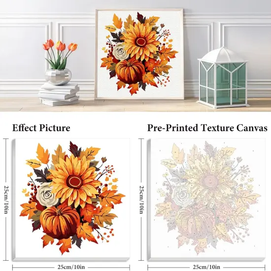 Sunflower and Pumpkin Framed Paint by Numbers Kit - 10x10 Inch {3}