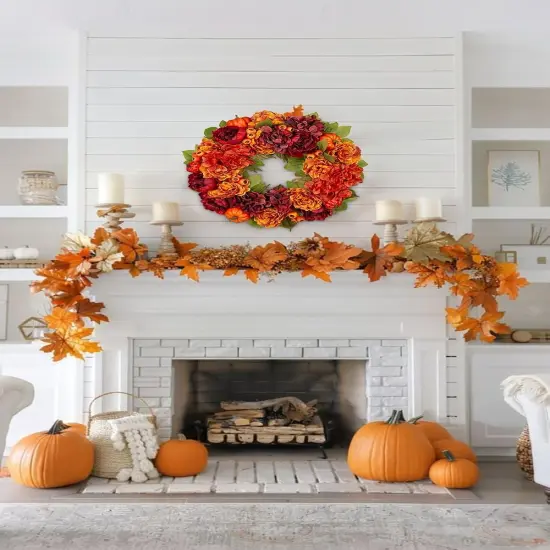 24" Artificial Fall Floral Peony Wreath {5}