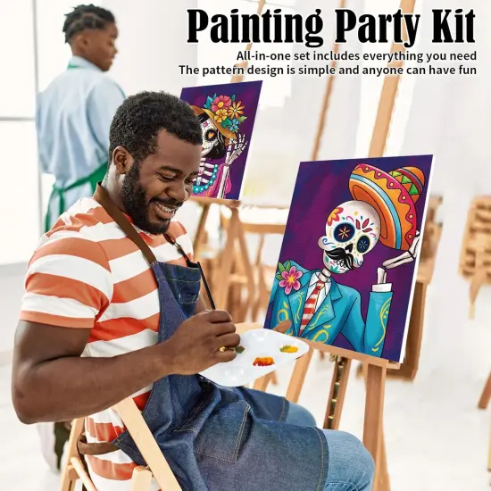 2 Pack Sip and Paint Kit for Adults Pre Drawn Canvas(Skeleton) {4}