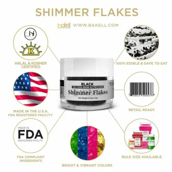 Black Edible Shimmer Flakes 4 Gram Jar {6}
