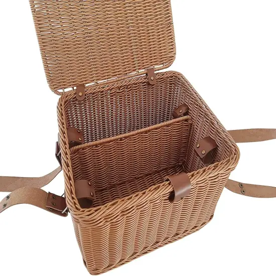 Wicker Picnic Basket for Picnics, Parties and BBQs, Hand Woven Polypropylene Fibers That Will Last with Leather Straps {4}