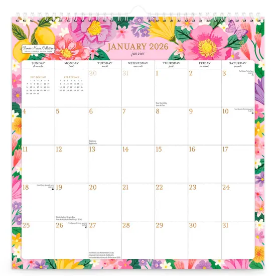Bonnie Marcus OFFICIAL | 2026 12 x 12 Inch (Hanging) Monthly Square Wire-O Calendar | Sticker Sheet | English/French Bilingual {1}