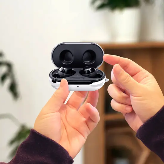 For Samsung Galaxy Buds / Plus Case with Keychain, Protective Earbuds Cover, Metallic Silver {6}