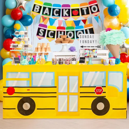 6 FT School Bus Tablecloth Back to School Table Cloth Decorations {3}