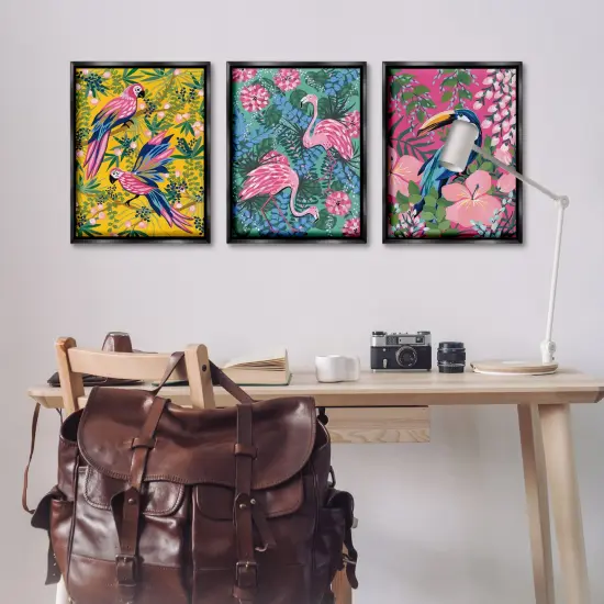 Stupell Industries Tropical Birds & Botanicals 3pc Floater Framed Canvas Wall Art Set Design by Yvette St. Amant {8}