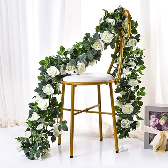 10PCS Fake Rose Garland, 7.5Ft Artificial Vines Flowers Hanging Rose Vine(Light White) {4}