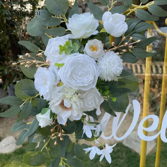 Set of 2 for Wedding Signs Reception Ceremony and Welcome Sign Floral Decoration (White) {2}