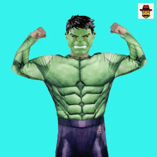 Marvel Hulk Costume Padded Green Jumpsuit with Mask and Avengers Logo {2}