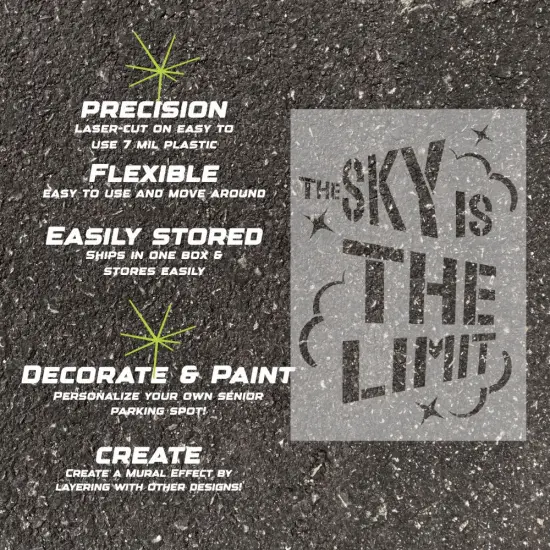 The Sky Is The Limit Parking Space Stencil | High School Senior Parking Spot Stencil | Reusable Stencil | Stencil Ease | {4}