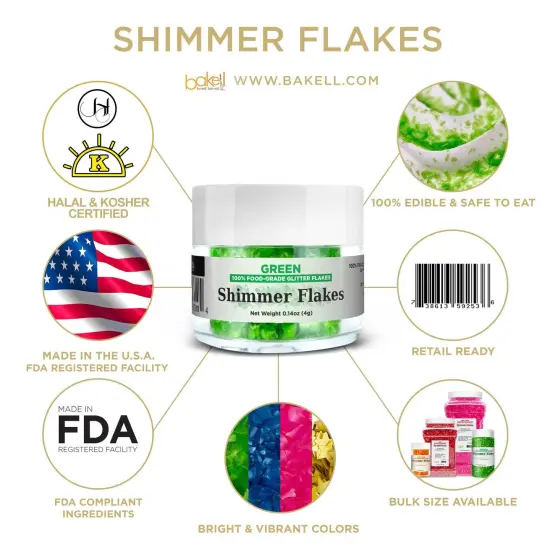 Green Edible Shimmer Flakes 4 Gram Jar {4}