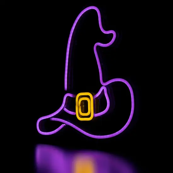 Northlight LED Witch Hat Neon Lighted Halloween Wall or Window Decoration - 15" - Purple {6}