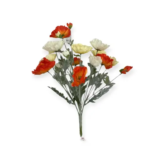 21" Faux Orange & Yellow Poppy Bush &ndash; Artificial Wildflower Bundle for Spring Decor & Floral Crafts-FBP832-OR/YE {3}