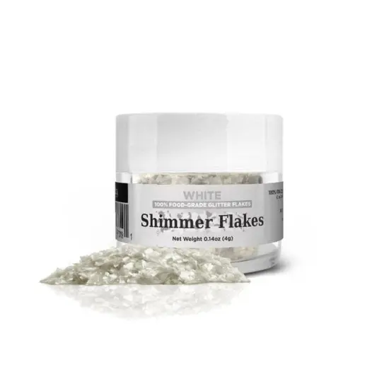 White Edible Shimmer Flakes 4 Gram Jar {5}