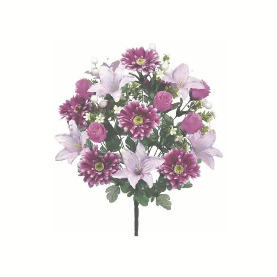 21" Artificial Purple Lily, Daisy & Rose Bud Bush &ndash; Faux Floral Pick for Wreaths, Vases & Home Decor-FBX111-PU/LV {1}