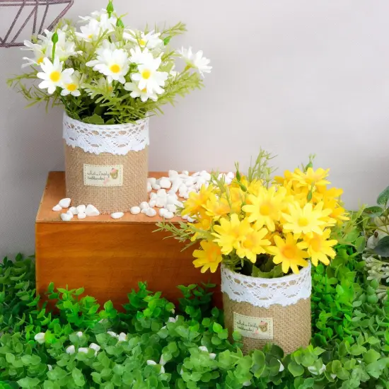 Summer Artificial Potted Flowers - Set of 4 Mini Fake Potted Silk Daisy Flowers {4}