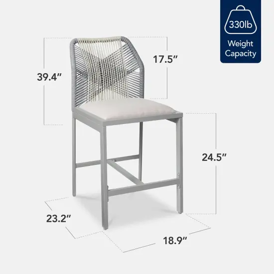 Best Choice Products Set of 2 Indoor Outdoor Counter Height Barstools w/ All-Weather Rope & Aluminum Gray/Meteor {2}