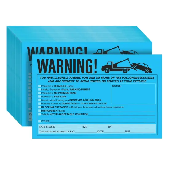 50-Pack Parking Violation Stickers, You are Illegally Parked Adhesive Tow Sign Tickets, Bulk Set of 5x8 Blue No Parking Car Warning Towed Notice Labels, Tags for Vehicle Window {1}