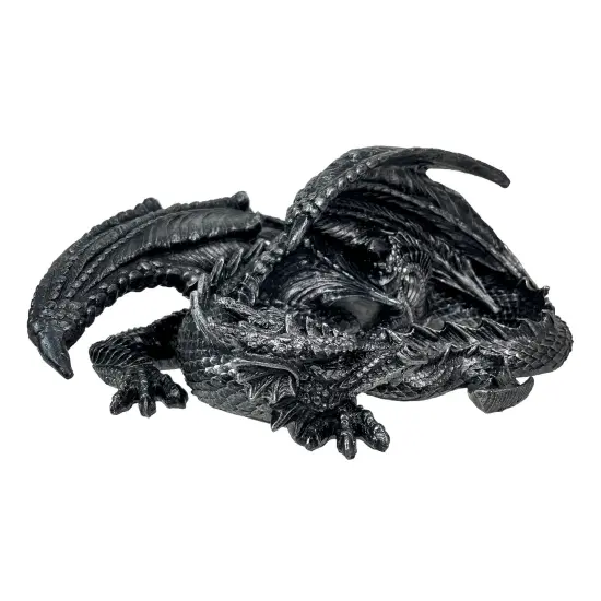 Somasaurus Metallic Black Gothic Sleeping Dragon Statue 12 in. {3}