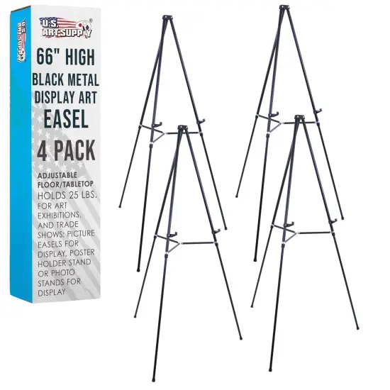66" High Black Metal Display Easel (4 Pack) - Large Adjustable Height Portable Easel Stand, Sign Display, Holds 25 lbs - Floor & Tabletop Easels, Painting Stand {1}