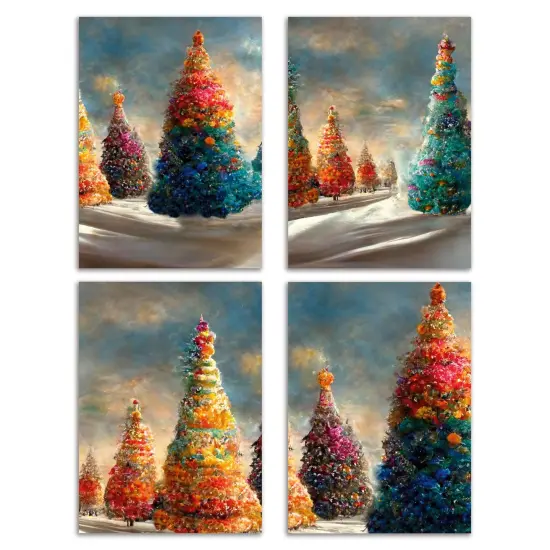 Colorful Christmas Tree Cards - 24-Pack Holiday Greeting Cards with 4 Vibrant, Artistic Tree Designs, Perfect for Sharing Merry Christmas & Holiday Wishes, Blank Inside for Personalized Messages - Bright and Festive Stationery Set {1}