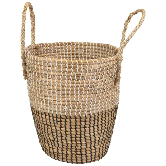 Northlight Natural Woven Seagrass Wicker Storage Basket with Handles - 14.5" Beige {3}