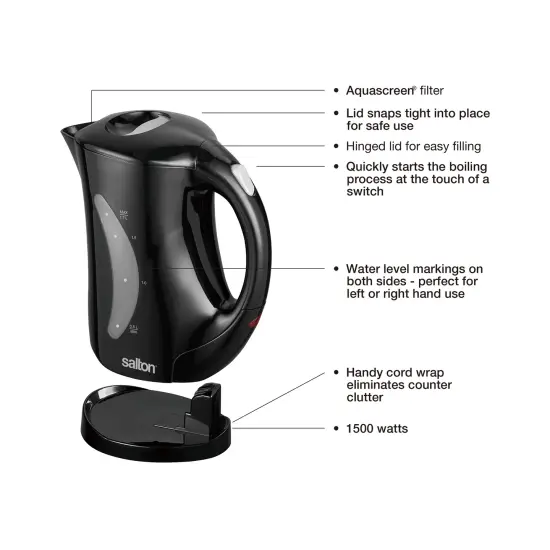 Salton Cordless Jug Kettle 58oz - Black {4}