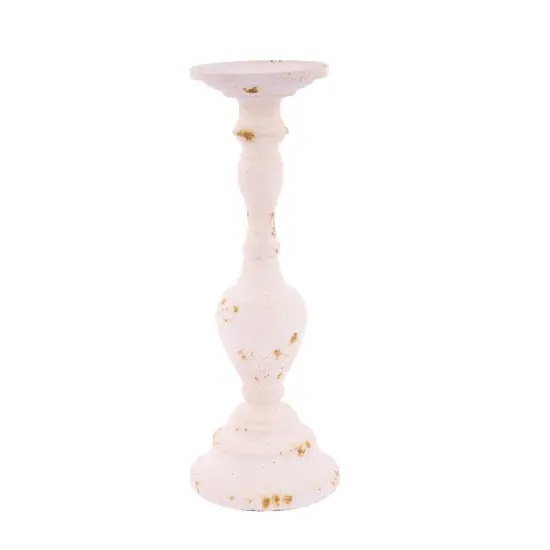 Antique White Distressed Tin Candle Holder &ndash; 14.75" Rustic Farmhouse D&eacute;cor for Pillar or Taper Candles {3}