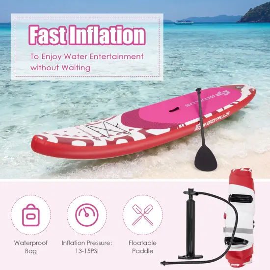 Goplus 10.5&rsquo; Inflatable Stand Up Paddle Board SUP W/Carrying Bag Aluminum Paddle Pink {5}