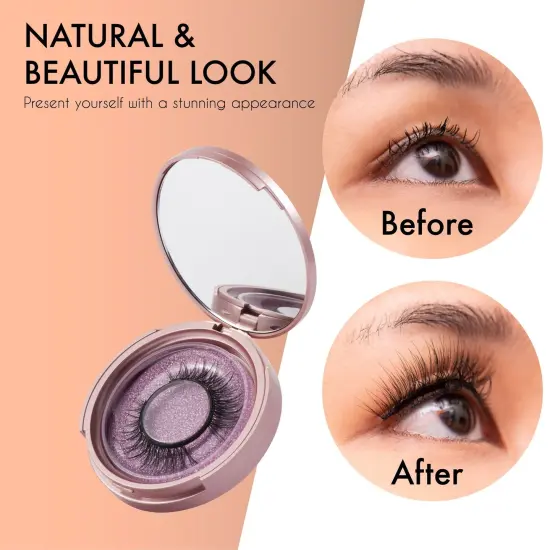 Magnetic Eyelashes with Eyeliner Kit, Zodaca Magnetic Eyeliner and Magnetic Lash, Reuseble Eyelash No Glue Required Natural Look Eyelashes Extensions Pink {3}