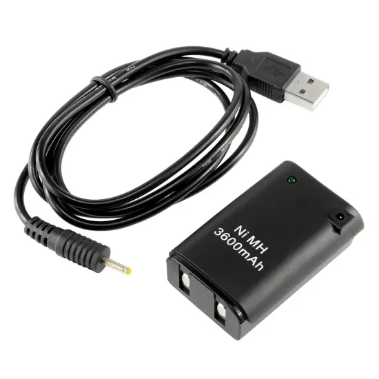 Insten for xBox 360 Controller Battery Pack 3600mAh Rechargeable Power Kit Set with USB Charger Cable for XBOX 360 Wireless Controllers Charge and Play - Black {4}