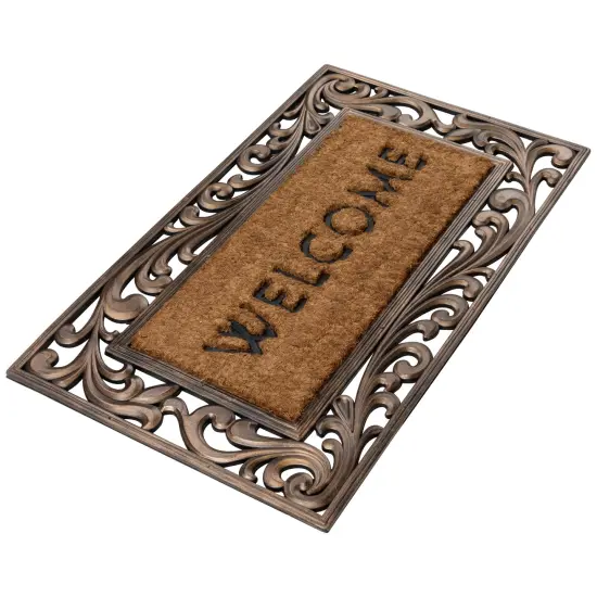 Northlight Natural Coir Welcome with Scroll Design Outdoor Doormat 18" x 30" Black {6}