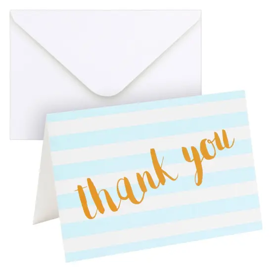 Blue Striped Thank You Cards - Pack of 12 with Envelopes for Wedding, Baby Shower, Business Events 5.91 x 3.94 x 0.1 inches {1}