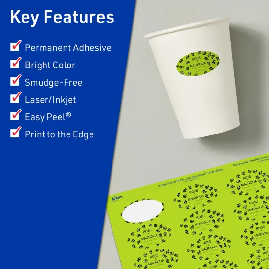 Avery Bright Green Paper Labels, 1" x 2" Oval {2}