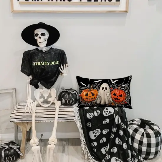 Jack O Lantern Orange Pumpkin Bat Black Outdoor Lumbar Cushion Cases Decoration {2}