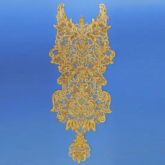 Beaded & Corded Lace Medallion Applique on 100% Polyester Mesh 25" X 10.5" Each White Color {3}