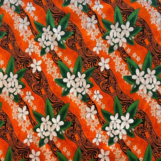 1 Yard Tiare & Banana Leaf Tribal Design 100% Cotton Fabric 45" Width Orange {2}