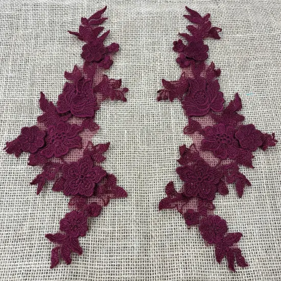 1 Pair 3D Floral Lace Applique Embroidered on 100% Polyester Net Mesh 12" x 4" Each Side Peach {3}