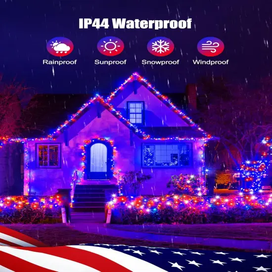 Red White Blue String Lights Plug in - 100 LED 33 Feet 4th of July Decoration Patriotic Mini Lights with Remote, Waterproof for Indoor Outdoor Bedroom Wedding Party Holiday Independence Day {4}