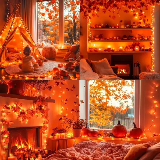 Halloween Lights Outdoor, Orange String Lights Plug in {3}