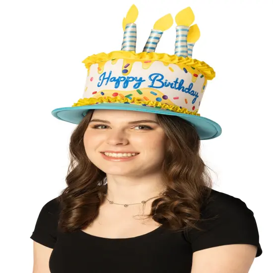 Birthday Cake Hat Costume, Adult One Size Yellow, blue & white {7}
