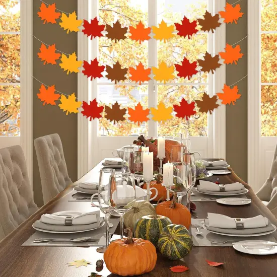 4Pcs Fall Felt Garland 4 Colors Maple Leaf {4}