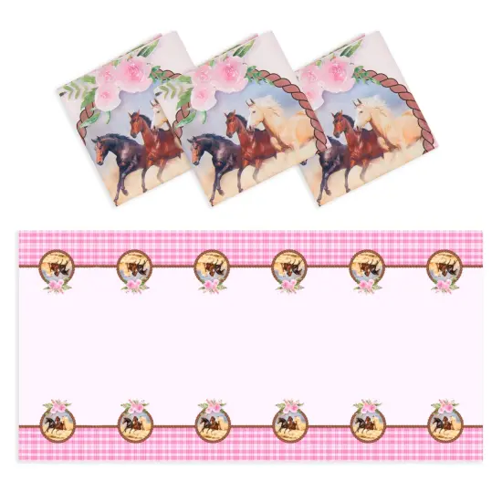 3 Pack Horse Plastic Table Covers, Cowgirl Birthday Party Supplies for Girls (54 x 108 In) Pink {1}