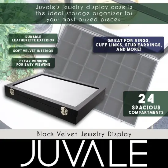 Black Velvet Jewelry Display Tray Organizer Case, Rock Collection Box for Gemstones, Crystals, Pendants (24 Grids Box, 14 x 9.5 x 2 In) {3}