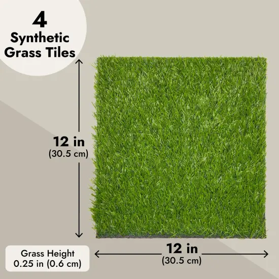 Juvale 4-Pack Non-Slip Artificial Grass Tiles for Indoor & Outdoor Use | 12x12 - 0.25 in Thick Mats | Easy to Clean & Durable, Soft Like Natural Lawn | Safe for Kids & Pets | Patio, Floor & Wall Decor Green {4}