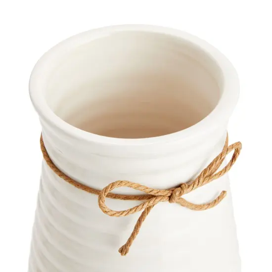 White Roses Flower Vase, Silk Artificial Flowers Arrangement with Ceramic Pot (6.3"D x 6.2"W x 12"H) {7}