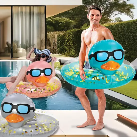 Inflatable Duck Pool Float Tube- Heavy Duty Vinyl UV Resistant Confetti Pool Duck Floatie, Animal Pool Float Swim Ring Pool Inflatables for Kids and Adults for Beach, Party, Vacation {4}