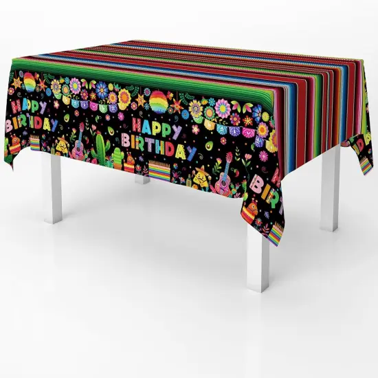 3 Pcs Mexican Fiesta Birthday Party Tablecloth Decorations Plastic Cinco De Mayo Printed Table Cloth Table Cover for Fiesta Taco Happy Birthday Decorations {4}