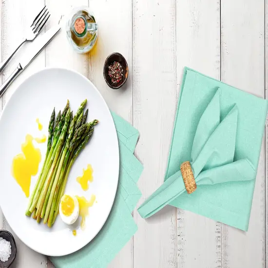 Dinner Napkin 18x18 inch Aqua,Everyday Napkins, Cotton Napkins, Wedding Napkins, Cocktails Napkins, Tailored with Mitered Corners & Generous Hem, Easy Care {2}