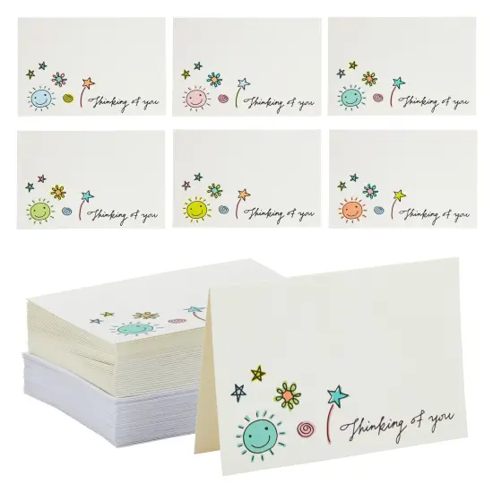 36 Pack Blank Thinking of You Cards Assortment Box with Envelopes, 6 Doodle Designs (4 x 6 In) White {1}